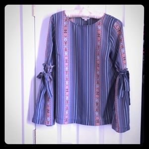 Cottagecore boho Striped Bell‎ Sleeve Blouse S